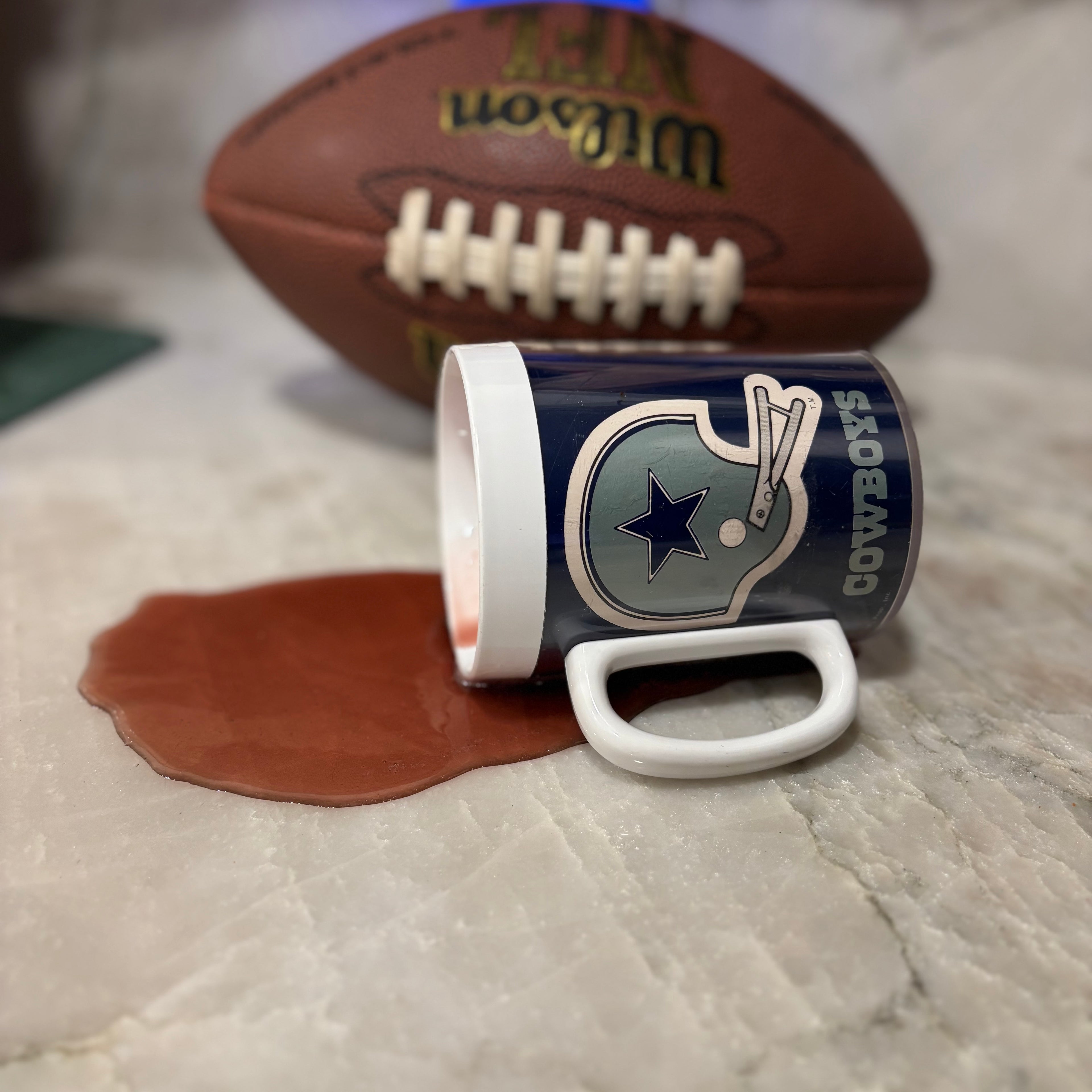 Dallas cowboys prank coffee spill mug